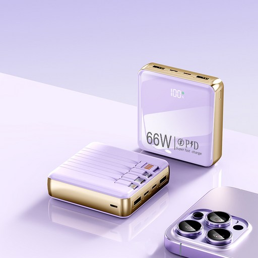 보조배터리 27000mAh 대용량 66W 초고속 충전 디지털 디스플레이 초경량 내장 4개 케이블 고급 유리 광택 마감 기내 반입 가능 다양한 색상 가능 여행을 함께 떠나요