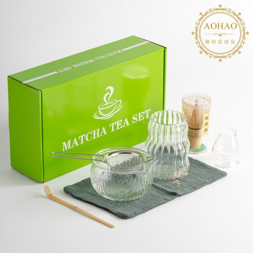 AOHAO 투명 유리 말차 도구 3/4/5/6/7/8 PCS 세트