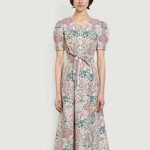SANDRO 산드로 Irya floral-print linen and cotton-blend midi dress 서예지 드레스