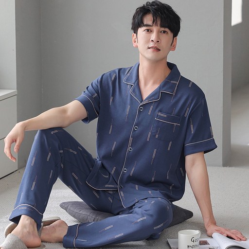 Wiseha 데일리 남성 잠옷 순면 여름 파자마 실내복 반팔 홈웨어 세트 3종
