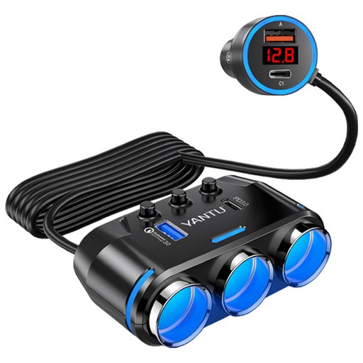 체리스팟 SC-3000 차량용 확장형 멀티 시가잭 3소켓 차량용 충전기 USB C타입