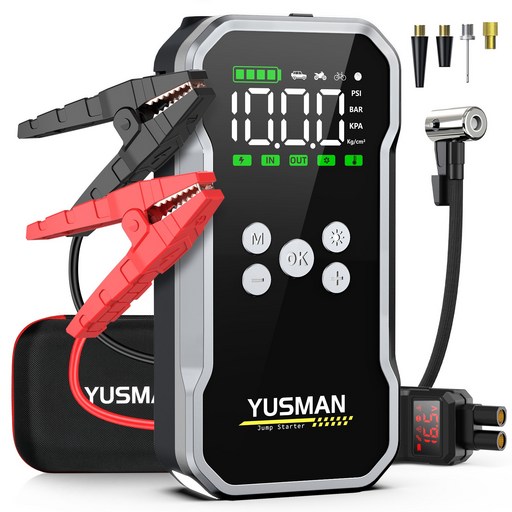YUSMAN 4000A 차동차 점프스타터 에어펌프 대용량 보조배터리 스마트 점프 케이블 12V