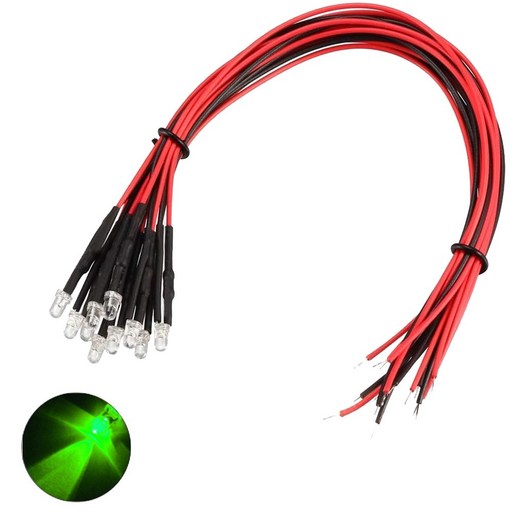 9V 3파이 그린 라운드 와이어 케이블 LED DIY 전자 실험 학교 교육 제작 실습 부품 조명 과학