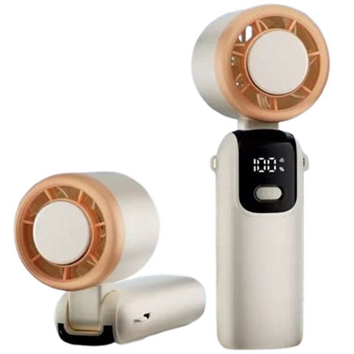 ROOICE 접이식 휴대용 급속 냉각 손 선풍기 에어컨 선풍기 목걸이 탁상 가능 다용도선풍기, 베이지