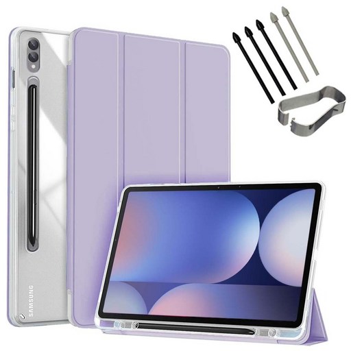 갤럭시탭S10 플러스 울트라 호환 클리어 투명 북커버 케이스 S펜슬 수납 S10+ Ultra 삼성 케이스나라, 라벤더, 1개