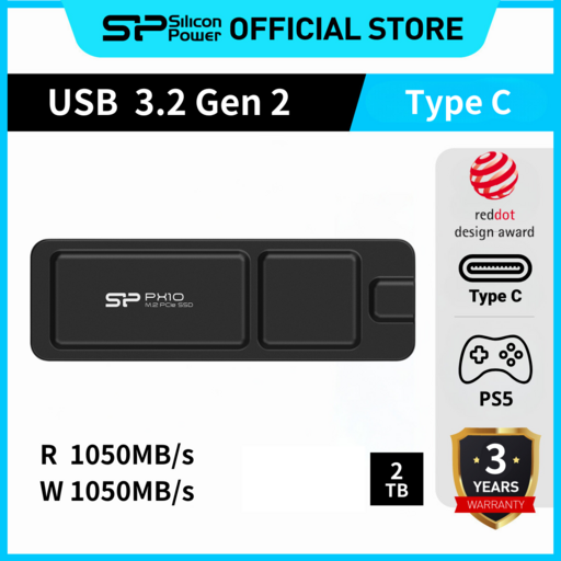 실리콘파워 Silicon Power 외장SSD USB3.2 Gen2 c타입 PX10 휴대용 포터블 외장 up to 1050 MB/s