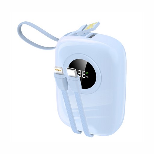 PIUJJA LCD잔량표시 멀티단자 QC3.0 PD 22.5W 고속충전 케이블 일체형 대용량 휴대용 미니 C타입 보조배터리 10000mAh