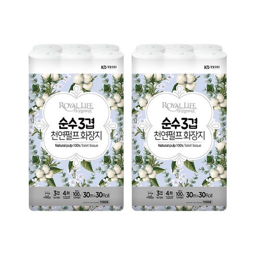 로얄라이프 천연펄프 화장지 3겹 30m 60롤