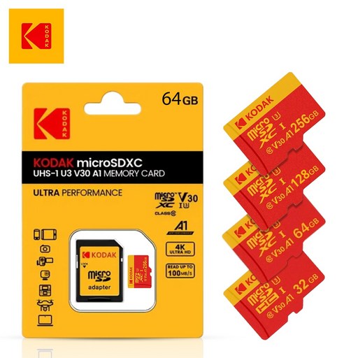 코닥 마이크로 SDXC 메모리 카드 UHS-I U3/V30/A1，차량용 블랙박스，스마트폰，고프로，드론，카메라와 호환，32GB-256GB