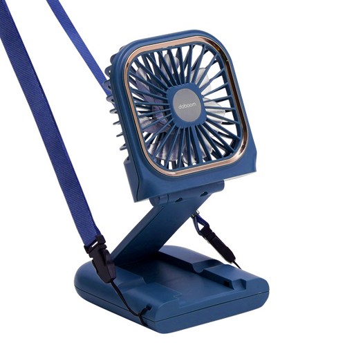두붐 미니 목걸이 스마트 휴대용 탁상용 폴더블 선풍기 + 보조배터리, 블루