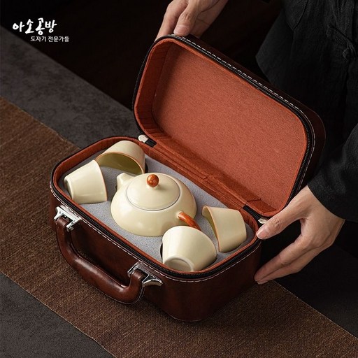 아소공방 더화현 휴대용 균열 도자기 다도세트