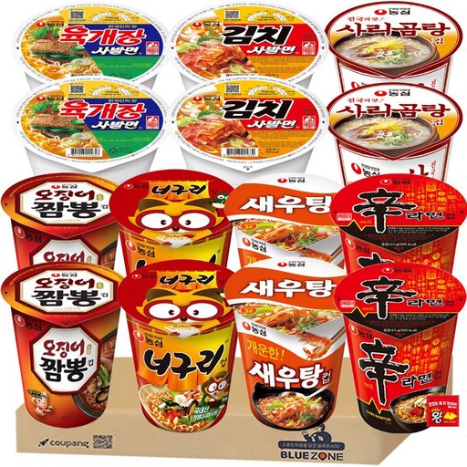[블루존] 농심 소컵라면 7종 14개 A세트 (신라면2+육개장사발면2+김치사발면2+새우탕2+너구리2+오징어짬뽕2+사리곰탕2)