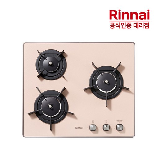 린나이 3구 빌트인 가스레인지 피치핑크 가스쿡탑
