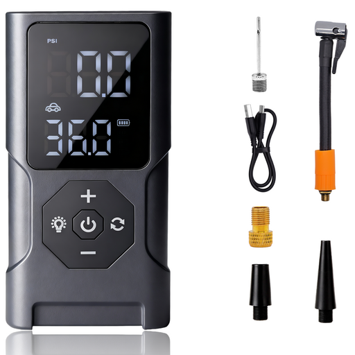 휴대용 무선 공기 주입기 풀세트 LED손전등/보조배터리/자동차/구기류/자전거 오토바이 다용도 에어 펌프 , 블랙 , 1세트