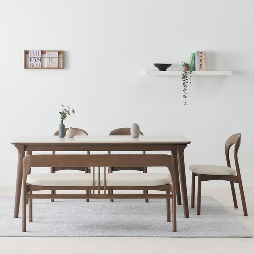 모나코 애쉬 원목 포세린 세라믹식탁 세트 6인용 1800 의자3 벤치