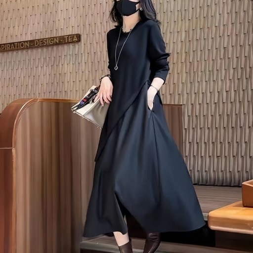 여성 봄 가을 긴팔 롱 원피스 빅사이즈 루즈핏 데일리룩 프렌치 원피스