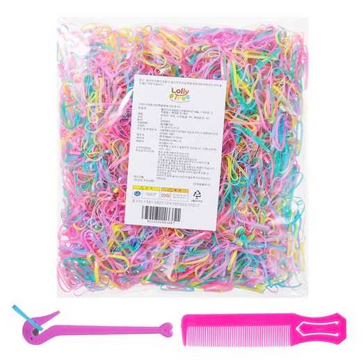 롤리트리 여아용 대용량 고무줄 머리끈 100g  이지컷 고무줄 칼  휴대용 빗 세트