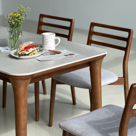 제니 월넛 세라믹 원목 식탁 테이블 1400 세트 의자 4개 포함, 월넛, 일반의자 4