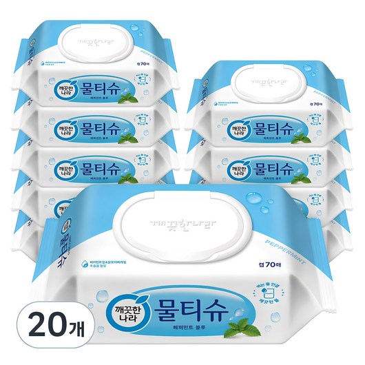 깨끗한나라 프레쉬 페퍼민트 캡형 물티슈, 45g x 70매입, 20팩