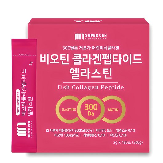 슈퍼쎈 300달톤 저분자 어린피쉬콜라겐 비오틴 콜라겐펩타이드 엘라스틴, 180회분, 360g, 1개