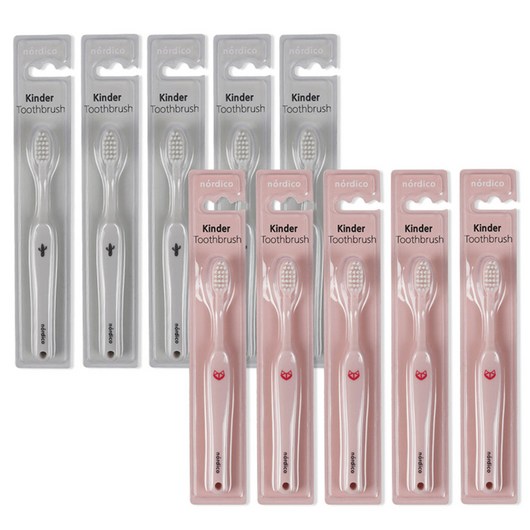 노르디코 킨더 칫솔 여아용 그레이 5p + 핑크 5p, 그레이 + 핑크, 10개입, 1세트