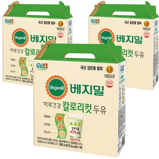 베지밀 하루건강 칼로리컷 두유, 190ml, 48개 시니어 건강식품