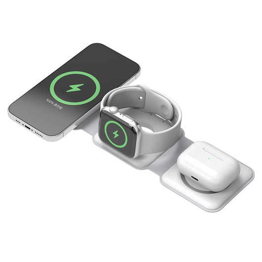 스카이 필 W26 Mag 맥세이프 호환 3in1 접이식 폴딩형 여행용 고속 무선충전기 애플워치용, 화이트, 1개