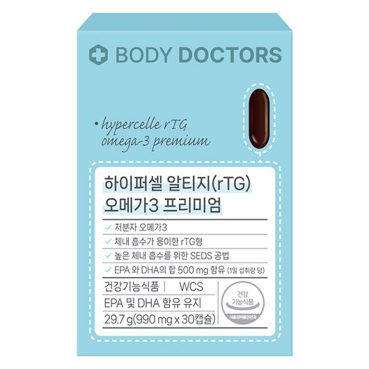 바디닥터스 하이퍼셀 알티지(rTG) 오메가3 프리미엄 30g, 30정, 990mg, 1개