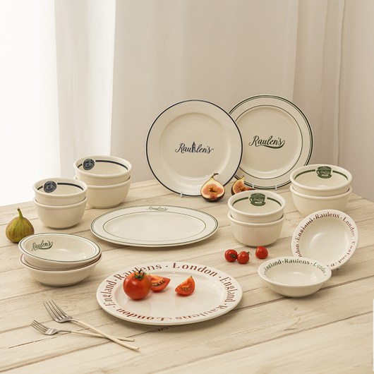 메종오브제 로렌스 런던 4인 홈 16p 세트, 그린 + 레드 + 블루, 공기 4p + 대접 4p + 구프 찬기 S 2p + 구프 찬기 M 2p + 원형접시M 2p + 원형접시L + 타원접시, 1세트