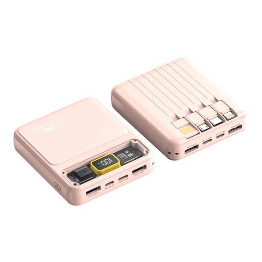 보조배터리 23W 초고속 충전 20000mAh 대용량 메카닉 디자인 디지털 디스플레이 초경량 내장 4개 케이블 항공 규정 준수, 핑크색