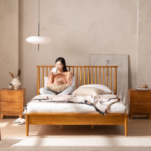 원목 수납형 저상형 침대 프레임 (디자이너스룸 이스테지아), 01. 루나 무헤드, 기본형, 브라운