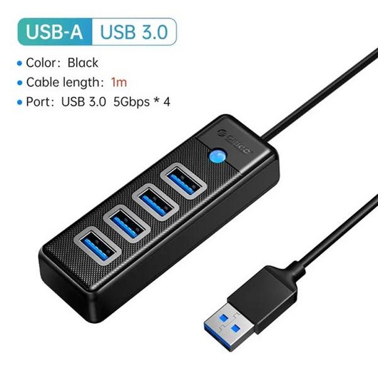 ORICO USB C 타입 3.0 PC 컴퓨터용 허브 4 포트 5Gbps A, [06] BK USBA  1M, 한개옵션1