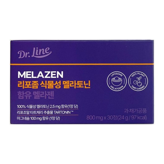 닥터라인 식물성 리포좀 멜라토닌 25mg 타트체리 함유 멜라젠 800mg x 30정, 1개