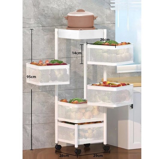 남쪽나무 5단/4단 2컬러 2가지 스타일 트롤리 이동식 선반 75cm-95cm, 5단+정사각형, white