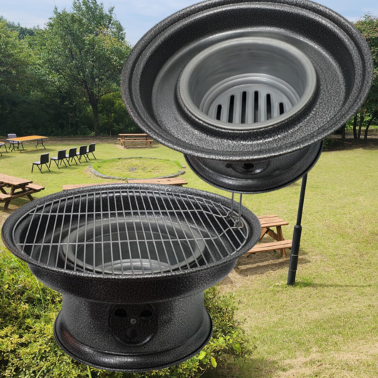 더 월드 코리아 캠핑 그릴 얼룩 원형 숯불 바베큐, 1개