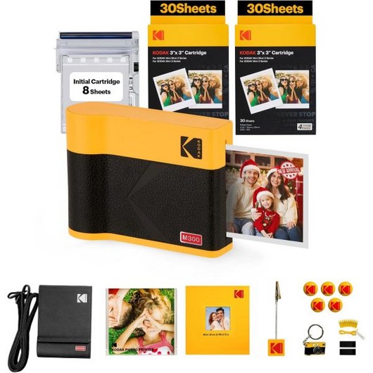 KODAK Mini 3 ERA 4PASS 휴대용 포토 프린터 옐로우 8매, Yellow, 3x3 Printer + 68 Sheets + Acce, 1개