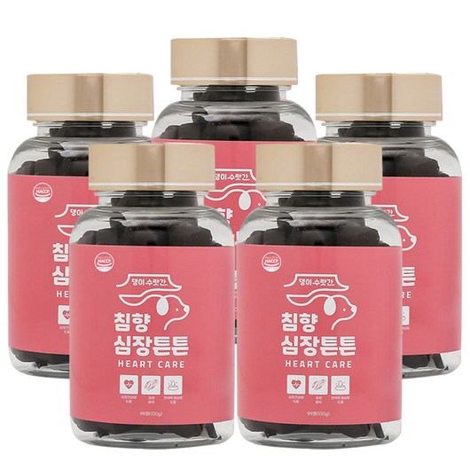 댕이수랏간 강아지 심장영양제 기관지 호흡기 노견 기침 침향 심장튼튼 100g, 심장/간, 5개