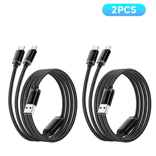 Essager 2in1 A-C타입//5핀 2A 멀티 고속충전 케이블 iphone 16 고속충전 지원, 2개, 블랙, 1m