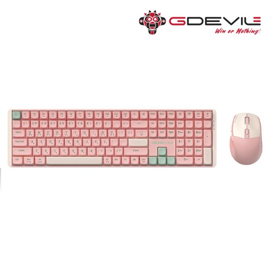 지데빌 GDEVIL MK850W 무선 기계식 키보드 마우스 세트 (핑크) 111키 리시버 이중사출