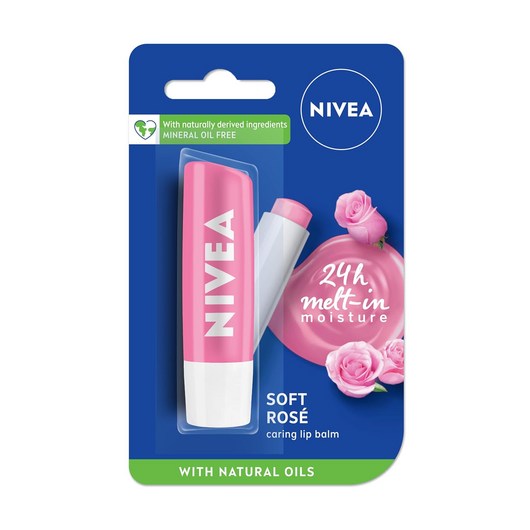 NIVEA Soft Rose Shine 4.8g Lip Balm|24 H Melt in Moisture Formula|Natural Oils|Glossy Finish 4.8 g, 1개