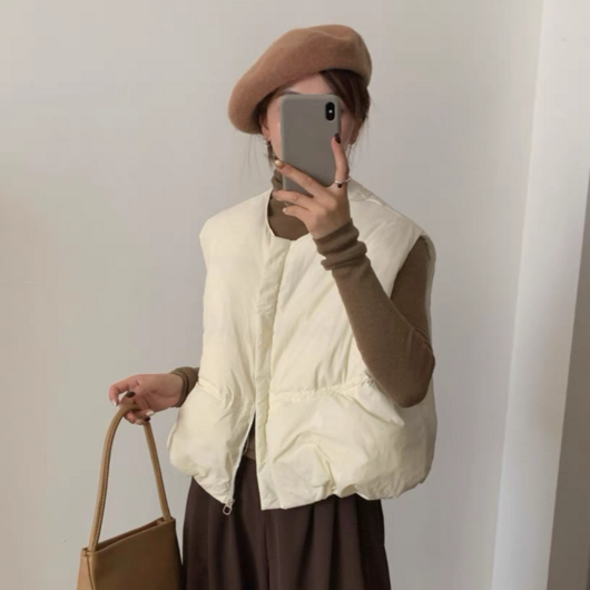 노카라 스트링 덕다운 오리털 패딩조끼 베스트