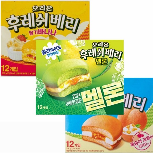 오리온 후레쉬베리 멜론 +후레쉬베리 복숭아 +후레쉬베리 딸기바나나 /간식모음 (3종 각1개), 1개