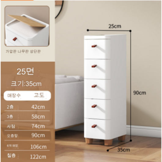 틈새 수납장 틈새장 냉장고 수납장 서랍장 다용도 협탁 옷장 사이 거실 4단 5단, 1개, 3단 흰색
