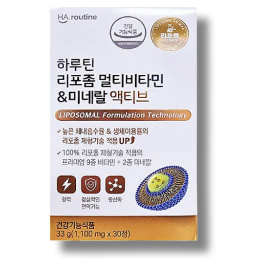[정품] 하루틴 리포좀 멀티비타민 미네랄 액티브 1 100mg 30정 하루틴비타민 하루틴리포좀비타민, 30개, 1정