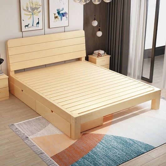 원목 침대 프레임 서랍형 더블 트윈 DIY 나무 편백, 1. 6개의용골서랍없이높이30, 1350mmx2000mm, 프레임 구조