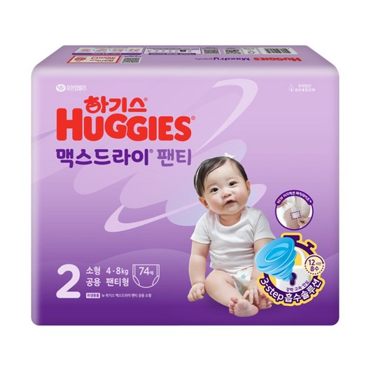 2024 하기스 맥스드라이 팬티 공용 1팩, 2단계, 74매