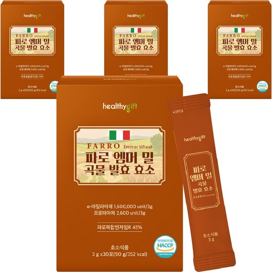[런칭 특가] 파로 엠머 밀 곡물 발효 효소 가루 식약처 HACCP 인증 분말 스틱, 4개, 90g