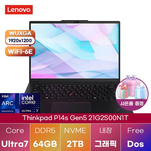 레노버 씽크패드 P14s Gen5 21G2S00N1T WIN11 편집 사무용 노트북, WIN11 Pro, 64GB, 2TB
