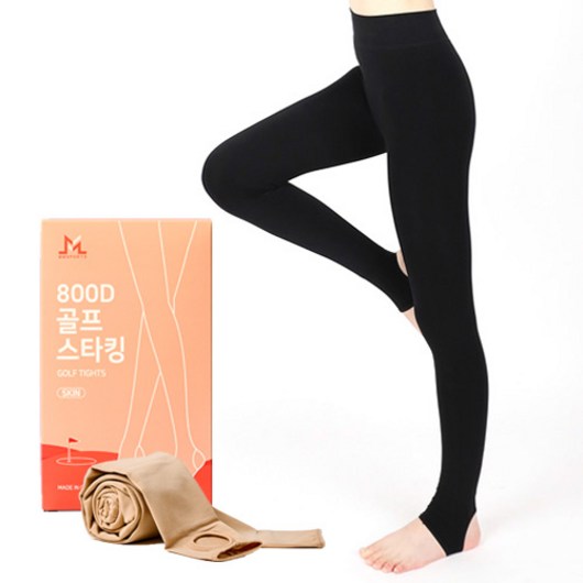 여성 따뜻한 기모 800D 골프 스타킹 압박 레깅스 (3가지 스킨 색상), 블랙