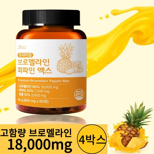 밸런스궁합 고함량 프리미엄 브로멜라인 파인애플 파파인 맥스, 4개, 60정